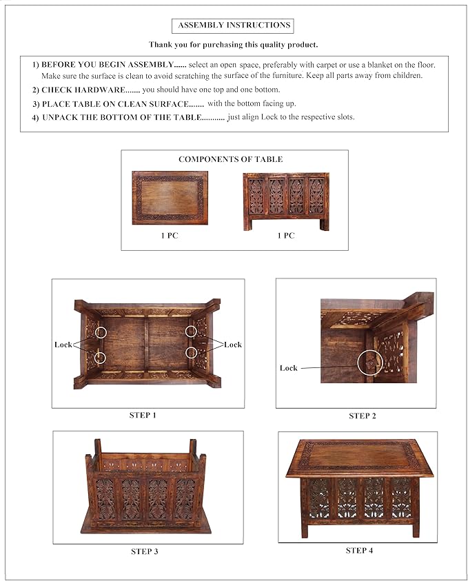 COTTON CRAFT Solid Wood Coffee Table – Hand Carved Center Table - Image 7