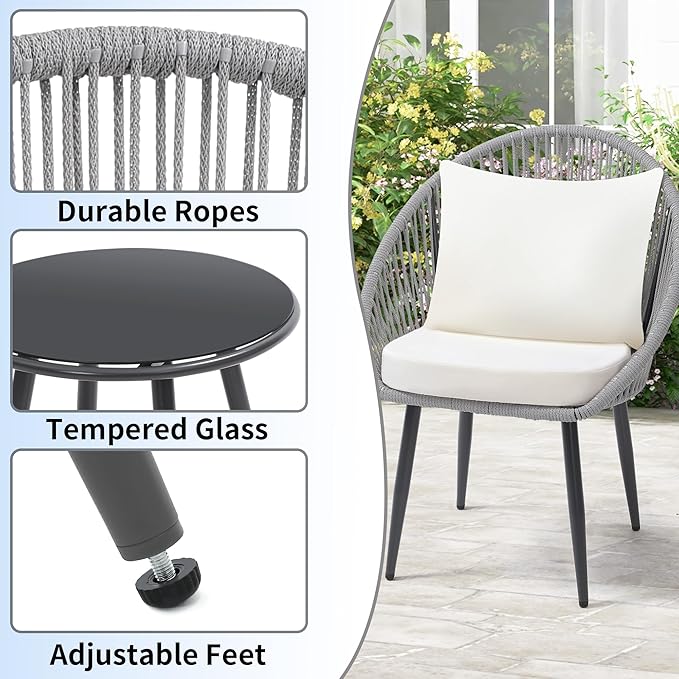 wildformers 3 Pieces Bistro Set, Woven Rope Chair - Image 5