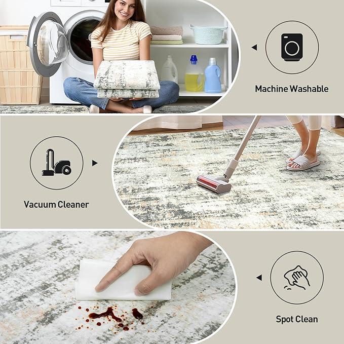 9x12 Area Rugs Washable Rug: Modern Abstract Living Room Rug Soft Anti-Skid - Image 4