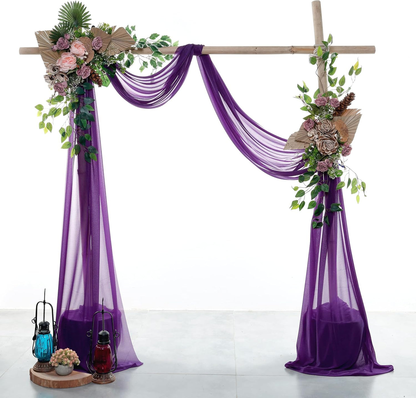 VDS Pack of 1 Panel (30 Inch X 100 Feet) Wedding Arch Draping Fabric Sheer Chiffon Fabric Drapery for Wedding Ceremony Reception Swag Backdrop Canopy Chuppah ARBO Altars Decoration (Purple)