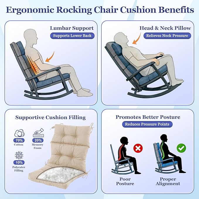 Rocking Chair Cushion, Waterproof and Fade-Resistant Adirondack Rocker Cushions - Image 3