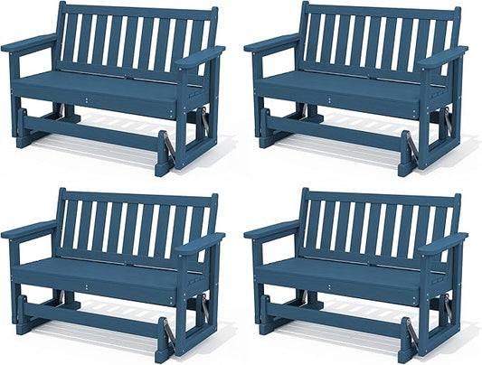 SERWALL Outdoor Glider Bench Set of 4, HDPE Weather-Resistant Swinging Bench by SERWALL