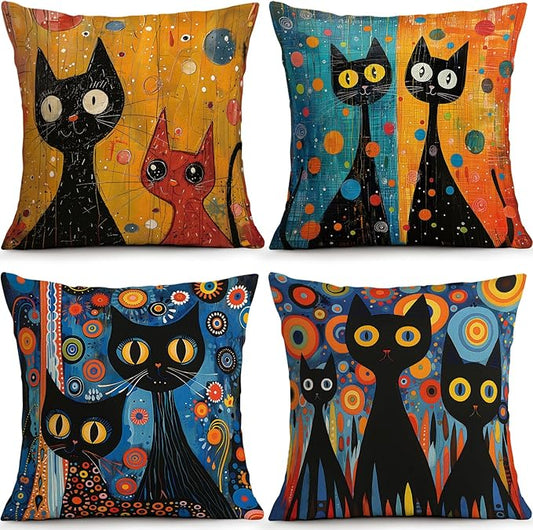 OBSEDE Black Cat Abstract Art Decorative Throw Pillow Covers 18 × 18 in by OBSEDE
