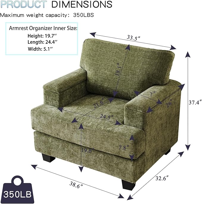 Rexulqo Oversized Accent Chair Set of 2, Upholstered Armchair - Image 8