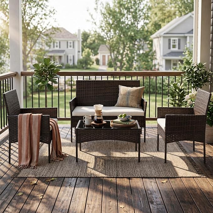 Sweetcrispy 4-Piece Patio Furniture Set, Weather-Resistant PE Rattan Wicker - Image 2