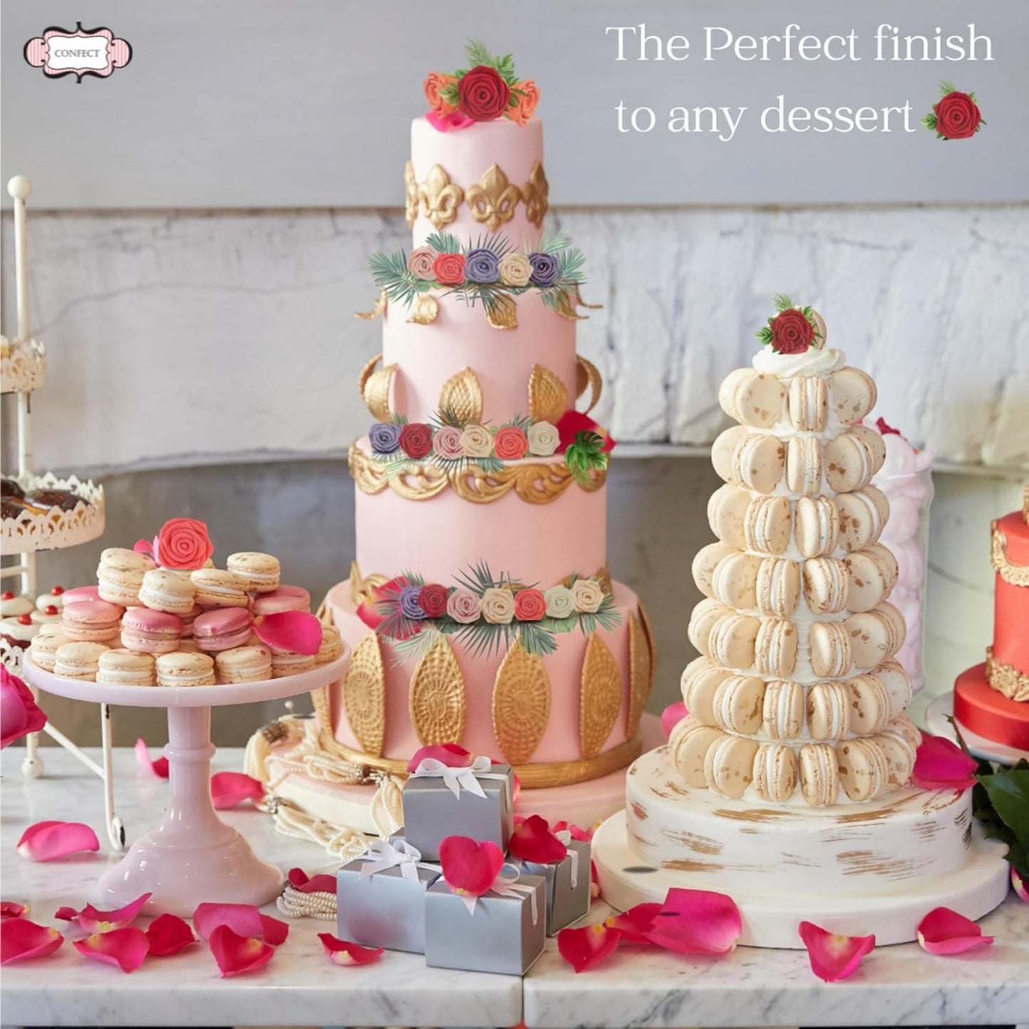 Confect Edible Neon Pink Roses – 12-Pack Edible Roses for Cake Decoration – Bold Floral Toppers for Desserts- Vegan, Gluten-Free, Nut-Free, Soy-Free, Dairy-Free, Palm Oil-Free