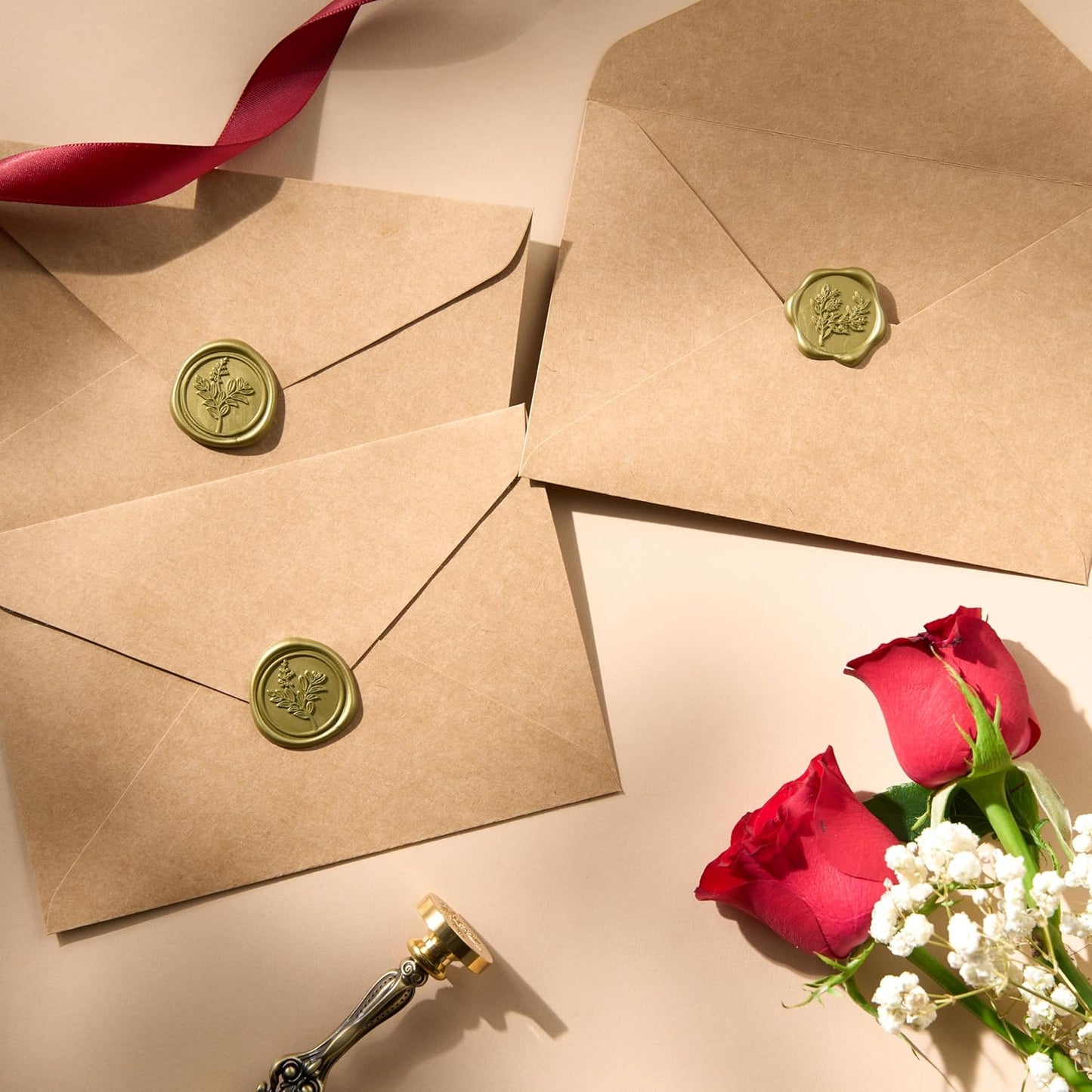 Wax Seal Stickers (60 Pcs, 3 Designs in 1 Pack) Premium Envelope Seal Stickers for Wedding Invitation Envelopes, Adhesive Wax Seals, Perfect for Seating Chart, Gift Wrapping