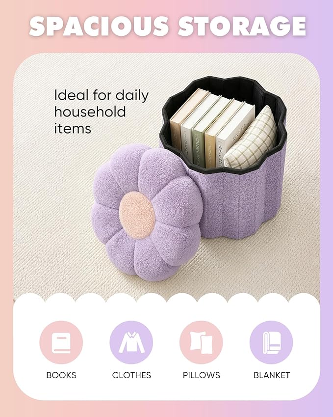 B FSOBEIIALEO Storage Ottoman Foldable, Sunflower Shaped Small Footrest - Image 4
