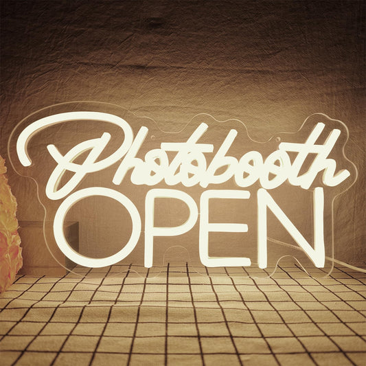 PhotoBooth Neon Sign for Wall Decor Dimmable Photobooth Neon light with USB Open Neon Light Office Open Sign Neon Decor Wedding Reception Sign