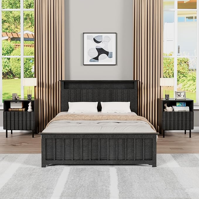 UEV Mid Century Modern Fluted Nightstand Set of 2, 2 Drawers End Table - Image 2
