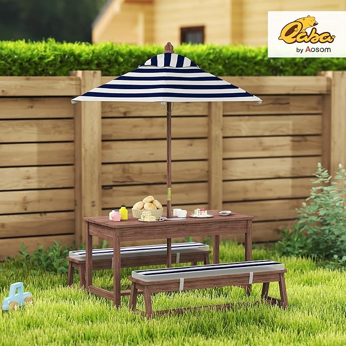 Qaba Kids Picnic Table, Outdoor Wooden Table & Bench Set - Image 2