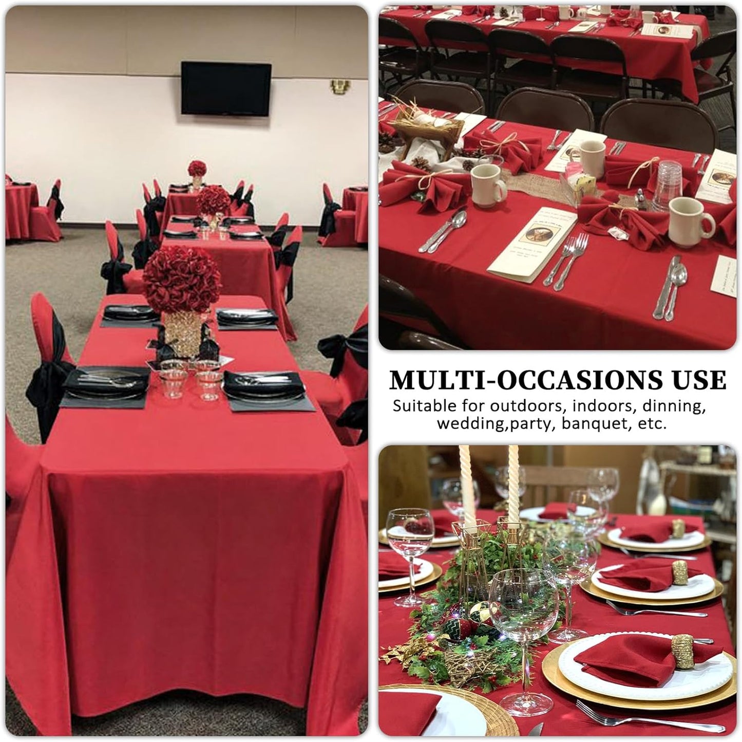 CozRhythm 8 Pack Red Tablecloth 60 x 126 Inch Rectangular Tablecloths for 8 Foot Rectangle Tables, Wrinkle Resistant Red Table Cloth Washable Polyester Fabric Table Covers for Buffet Wedding Party