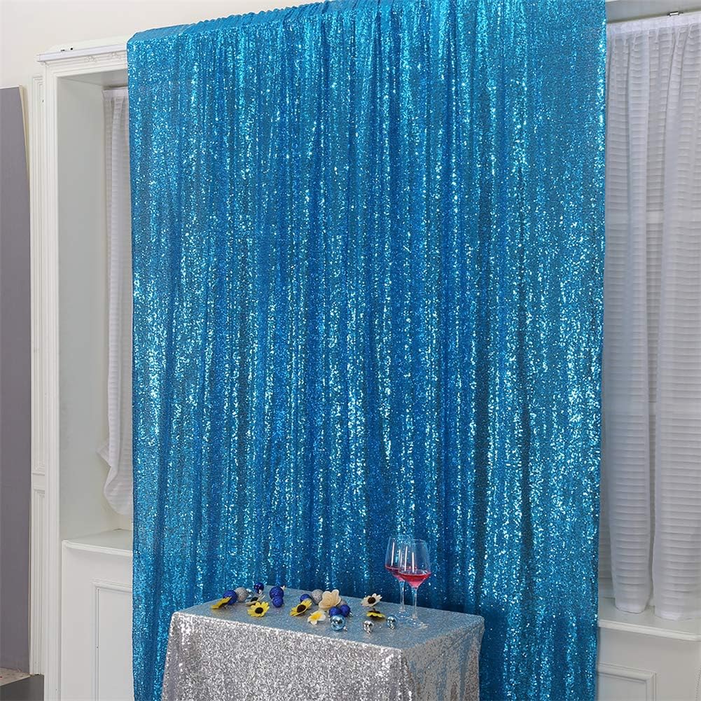 Eternal Beauty Turquoise Sequin Backdrop, 8x8 Ft Glitter Background Curtains for Shimmer Photography Party Wedding Birthday Back Drop Decor
