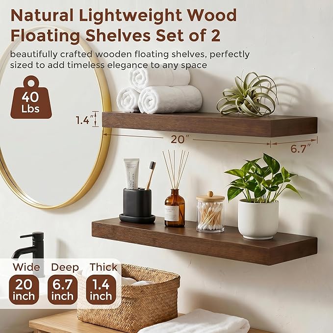 fuqing 20 Inch Floating Shelves | 6.7 Inch Deep Dark Wood Floating Shelves - Image 3