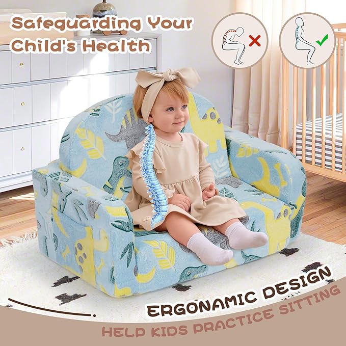 Extra Wide Kids Couch, 2-in-1 Soft Toddler Couch - Image 6