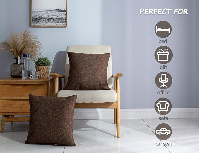 Stellhome Fall Burlap Throw Pillow Covers Square Solid Farmhouse Linen Cushion - Image 4