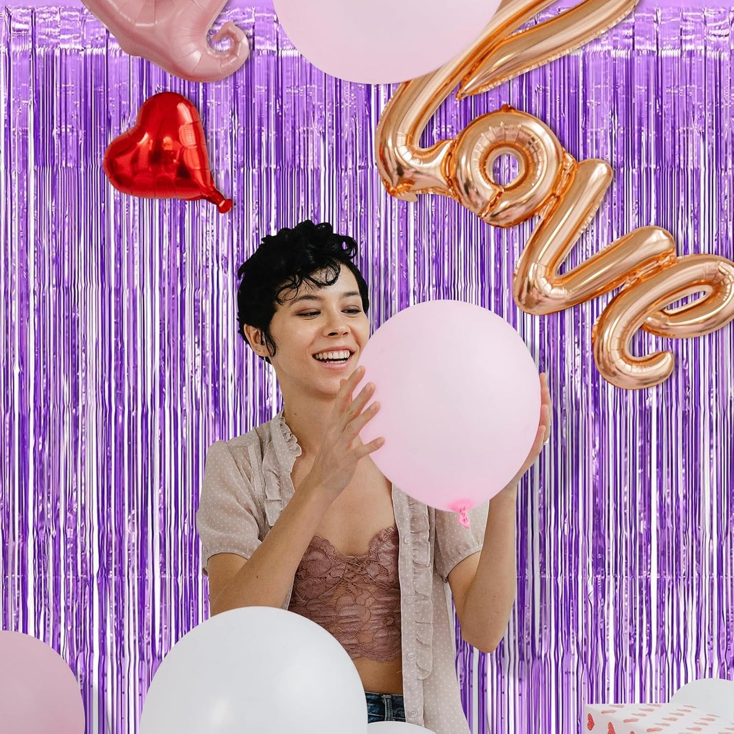 5 Pack Purple Foil Curtain Backdrop 3.2ft x 8.2ft Tinsel Foil Fringe Curtains Macaron Photo Booth Streamer Backdrop for Party Decorations Birthday Baby Shower Bachelorette Holiday (Light Purple)