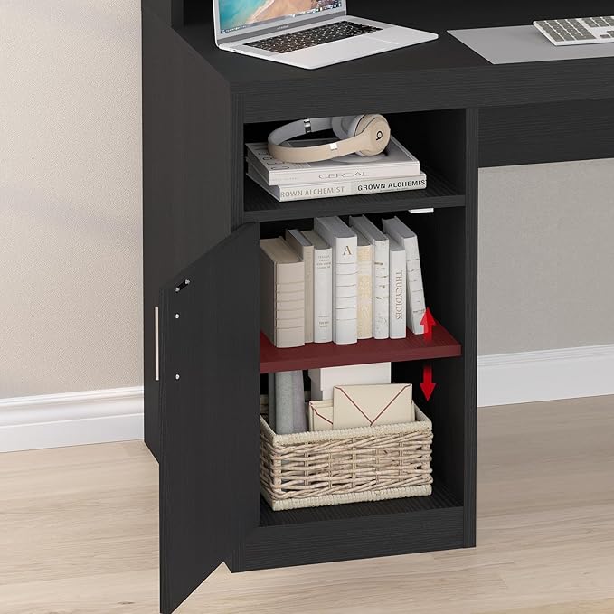 YOMILUVE Computer Desk with 3 Drawer & Storage Shelves, Home Office Desk with - Image 6