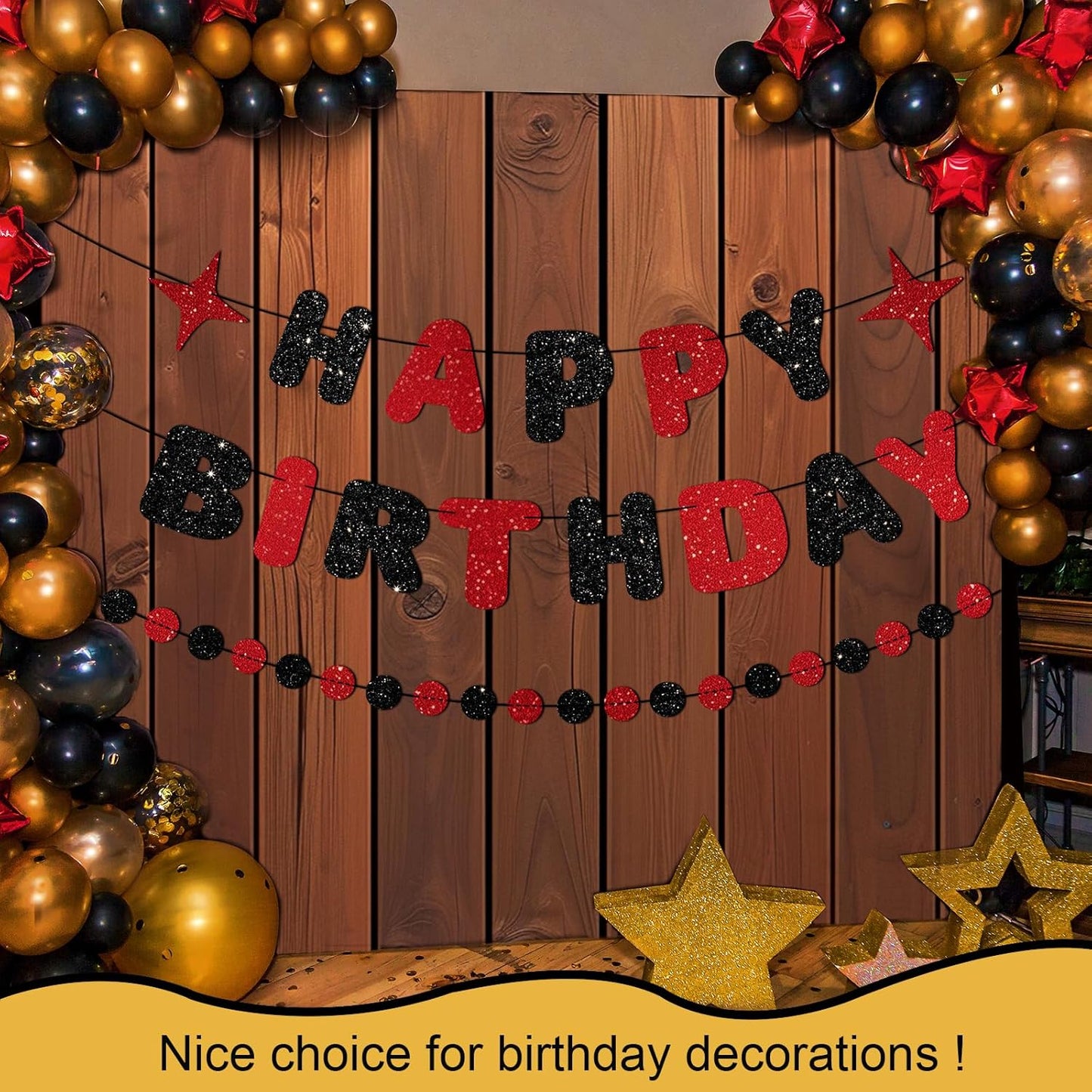 Red and Black Happy Birthday Banner Glitter Garland for Black and Red Decorations Happy Birthday Decorations for Women Men Boys Girls 25st 30st 40st 50th 60st Party Decor