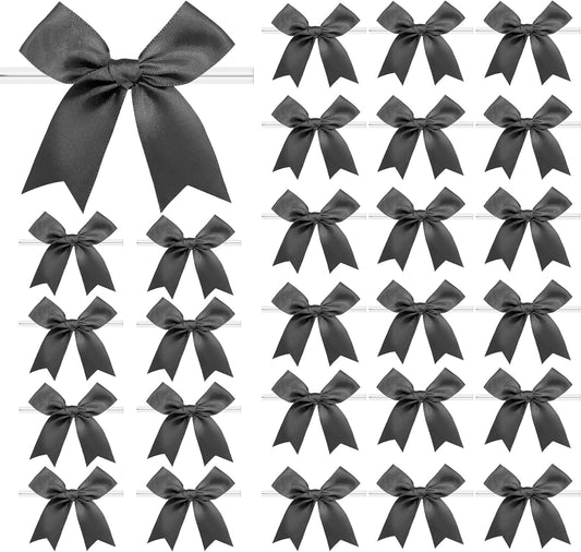 50 PCS Twist Tie Bows Satin Ribbon Bows 3.3 Inch Gift Wrap Bows Craft Bows for Gift Wrapping, Party Decorations Gifts Bag DIY Treat Bags Wedding Decor Baby Shower Christmas (Black)