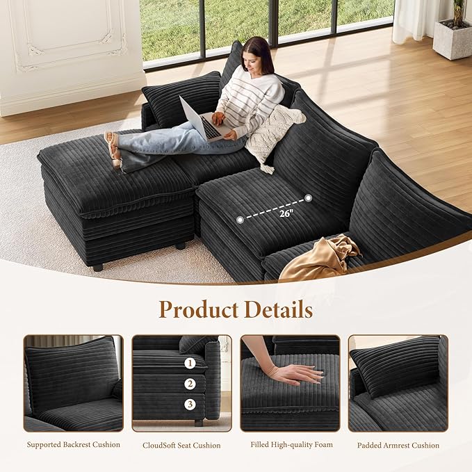 Vesgantti 101" V-Shaped Corner Couch Sectional, 7 Seat Customizable Modular - Image 4