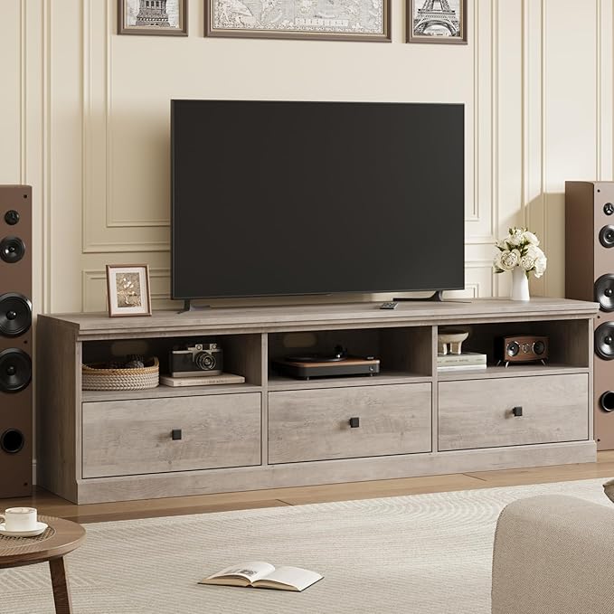 IDEALHOUSE 70in TV Stand for TVs up to 80", Mid Century Modern Entertainment - Image 9