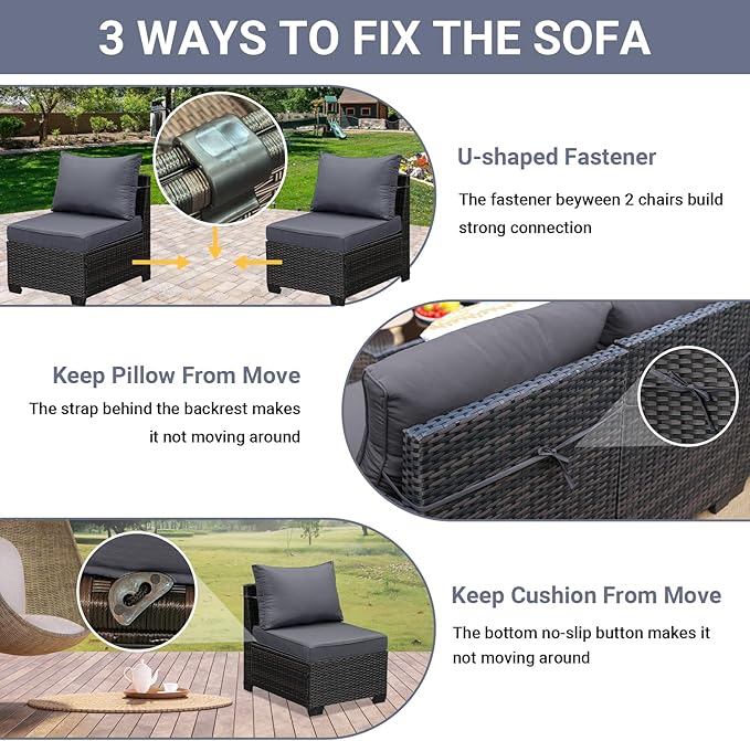 Jing's Villa 5-Piece Patio Furniture Set, All-Weather Outdoor Wicker Sectional - Image 7