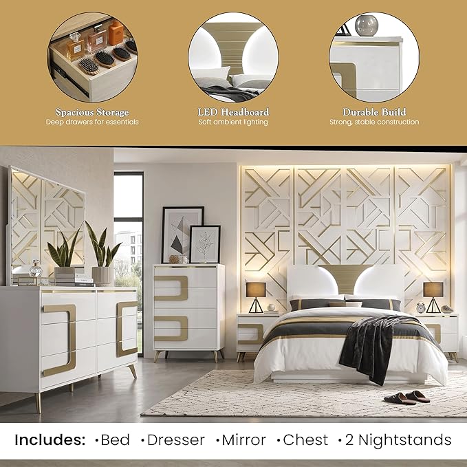 Kings Brand Furniture Claire 6-Piece Queen Size Bedroom Set - Image 4