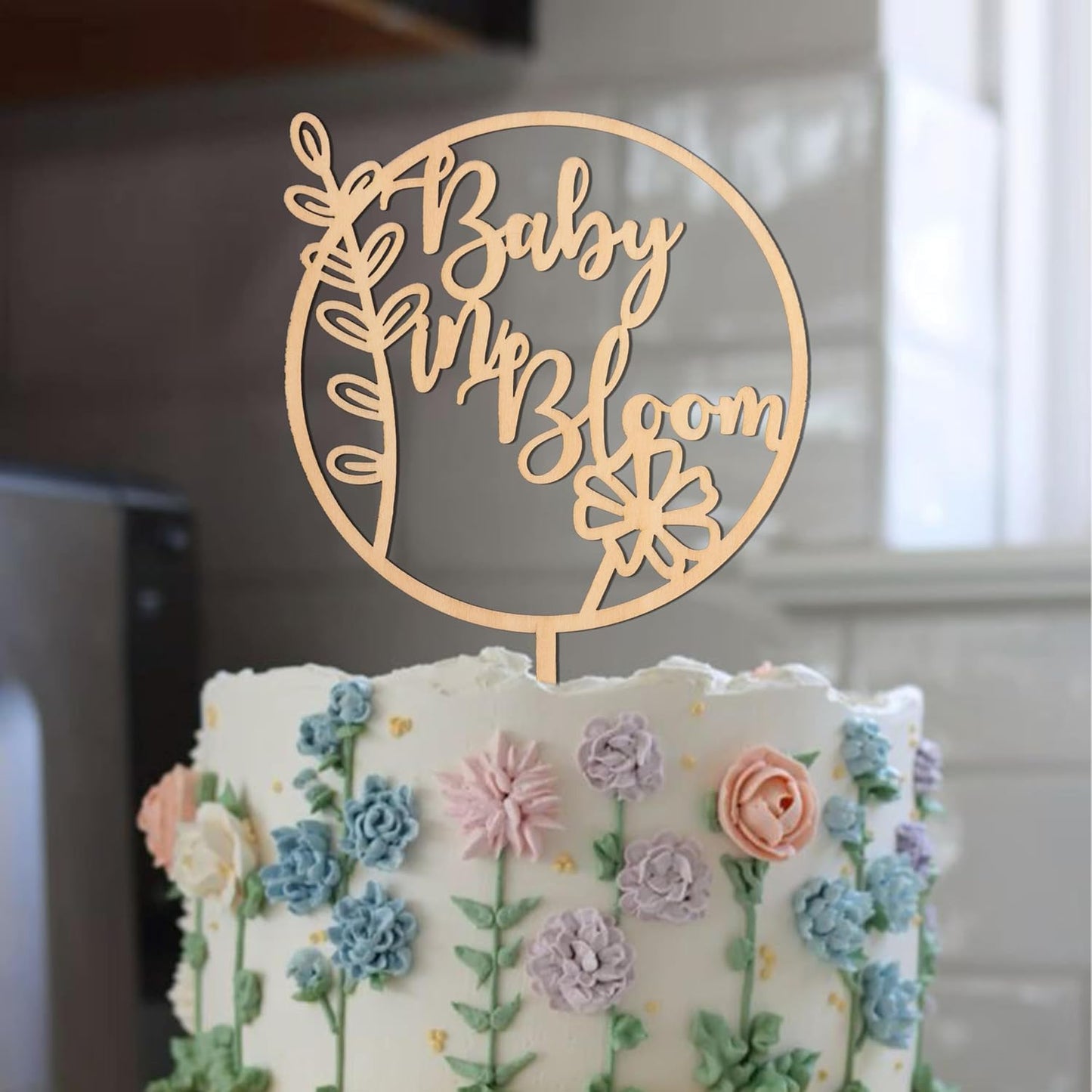 Baby In Bloom Cake Topper - Baby Shower Party Supplies,Pregnancy Reveal Cake Topper,Gender Reveal Decor