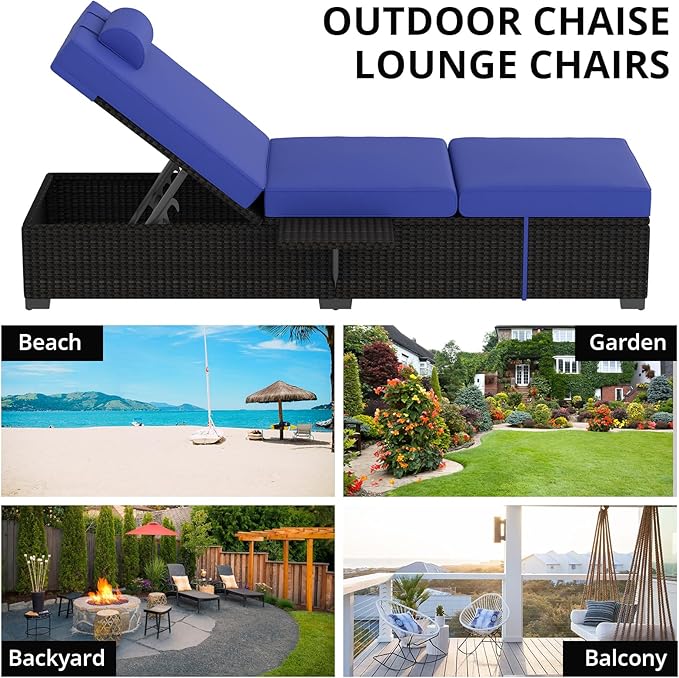 GAOMON Chaise Lounge Chairs Set of 2, Outdoor PE Rattan Chaise Lounge Chair - Image 7