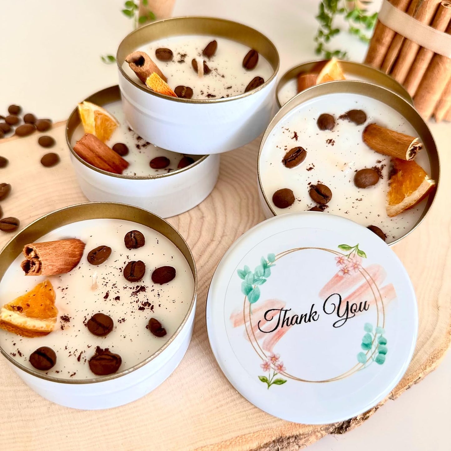 Coffee Scented Soy Wax Candle Favors with Hand-Placed Orange and Cinnamon Stick - Handmade Gift Set for Wedding Guest - Bridal Shower Baby Shower Birthday (60 Pieces)