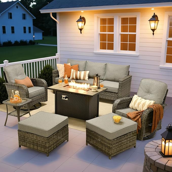 ovios 7 Pieces Patio Furniture Set, Outdoor Wicker Sofa Couch by OVIOS