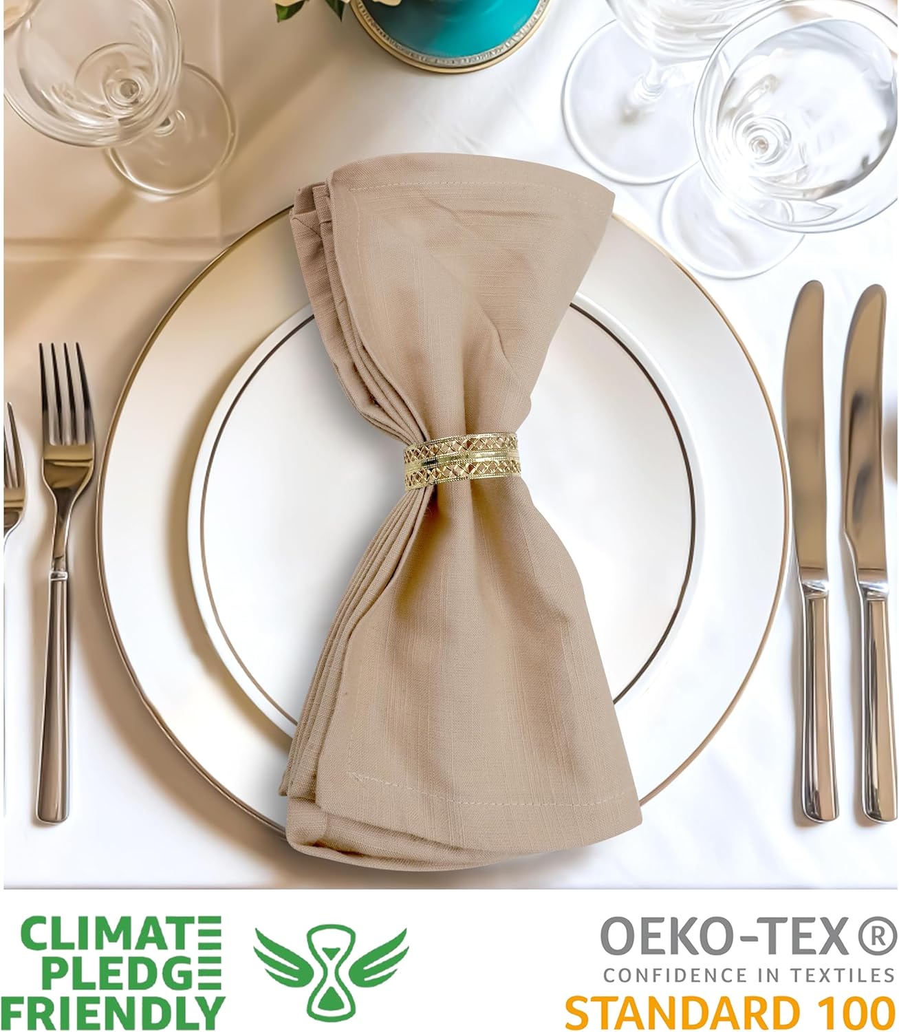 Urban Villa Dinner Napkins Solid Taupe Color Cloth Napkins (Set of 12) Oversized 20x20 Inches 100% Cotton Slub Premium Quality Soft Durable Mitered Corners Reusable Washable Everyday Use Napkins