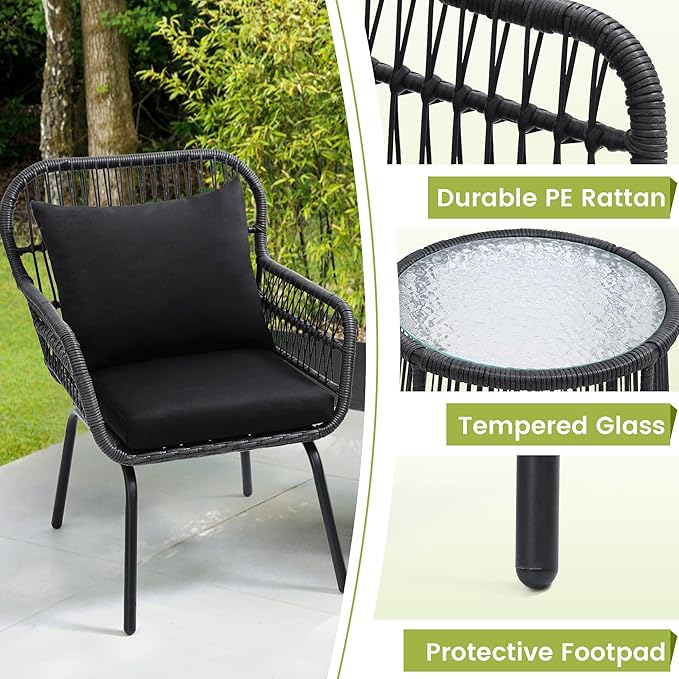 wildformers 3 Pieces Rattan Wicker Bistro Set, Outdoor Conversation Set - Image 5