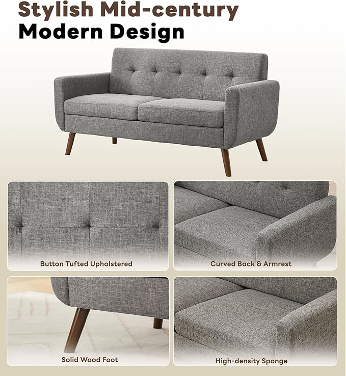 Tbfit 65" W Loveseat Sofa with Ottoman Coffee Table, Mid Century Modern Love - Image 6