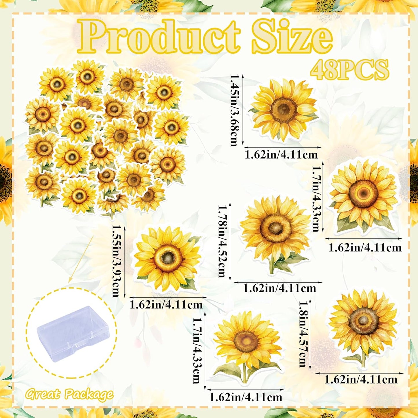 48 Pack Edible Sunflowers Cupcake Toppers Wafer Paper Floiwers Cupcake Picks Edible Yellow Sun Flower Cake Decor for Sunflower Theme Party Wedding Baby Shower Birthday Supplies (Sunflowers)