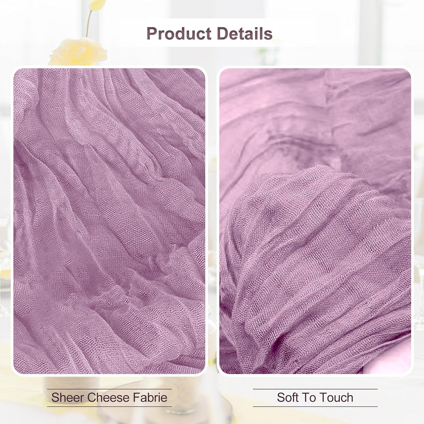 6 Pack Lilac Cheesecloth Table Runner 35x120 Inch 10Ft Rustic Gauze Cheese Cloth Table Runner Sheer Cheesecloth Table Runners for Wedding Party Bridal Shower Decoration