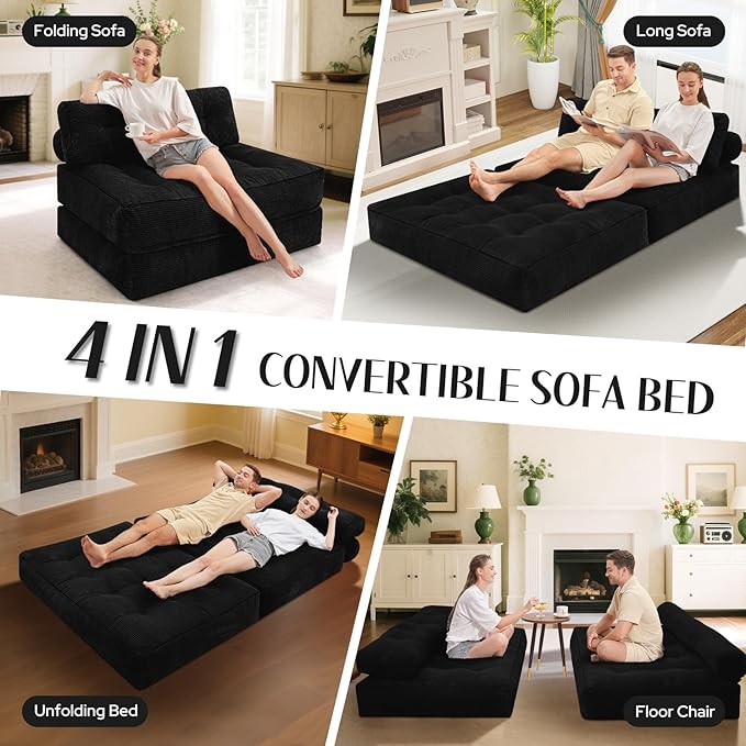 HABUTWAY Folding Sofa Bed, Foldable Floor Sofa Lounge w/Dual-Pillow & Handle - Image 7