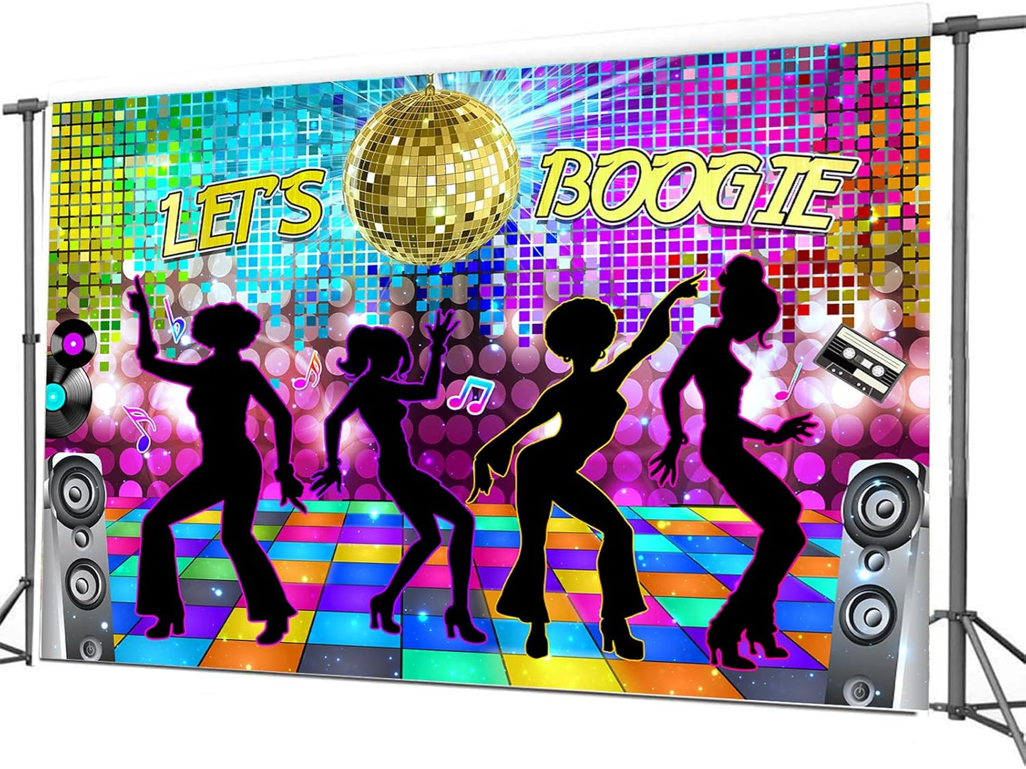 Disco Backdrop 7X5ft Retro Glow Party 70s 80s 90s Theme Stage Dance Background Disco Party Decoration Disco Ball Banner Dance Backdrop for Birthday Party Prom Portrait Photo Props Polyester, Multi