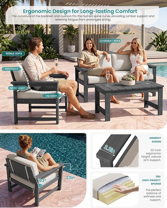 SERWALL Gray HDPE Outdoor Loveseat - Image 2
