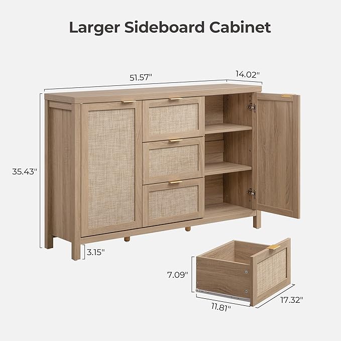 SICOTAS Rattan Large Sideboard Buffet Cabinet - Image 2