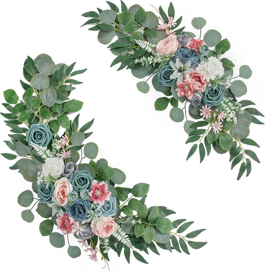 Wedding Arch Flowers, Artificial Flowers for Reception Backdrop and Welcome Ceremony Sign, Large Flower Swag for Dreamy Romantic Wedding Ceremony Floral Decor - Pack of 2