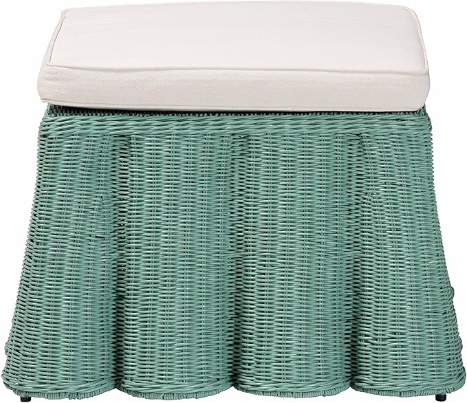 Bali & pari Palm Bohemian Seafoam Green Scallop Rattan Ottoman - Image 4