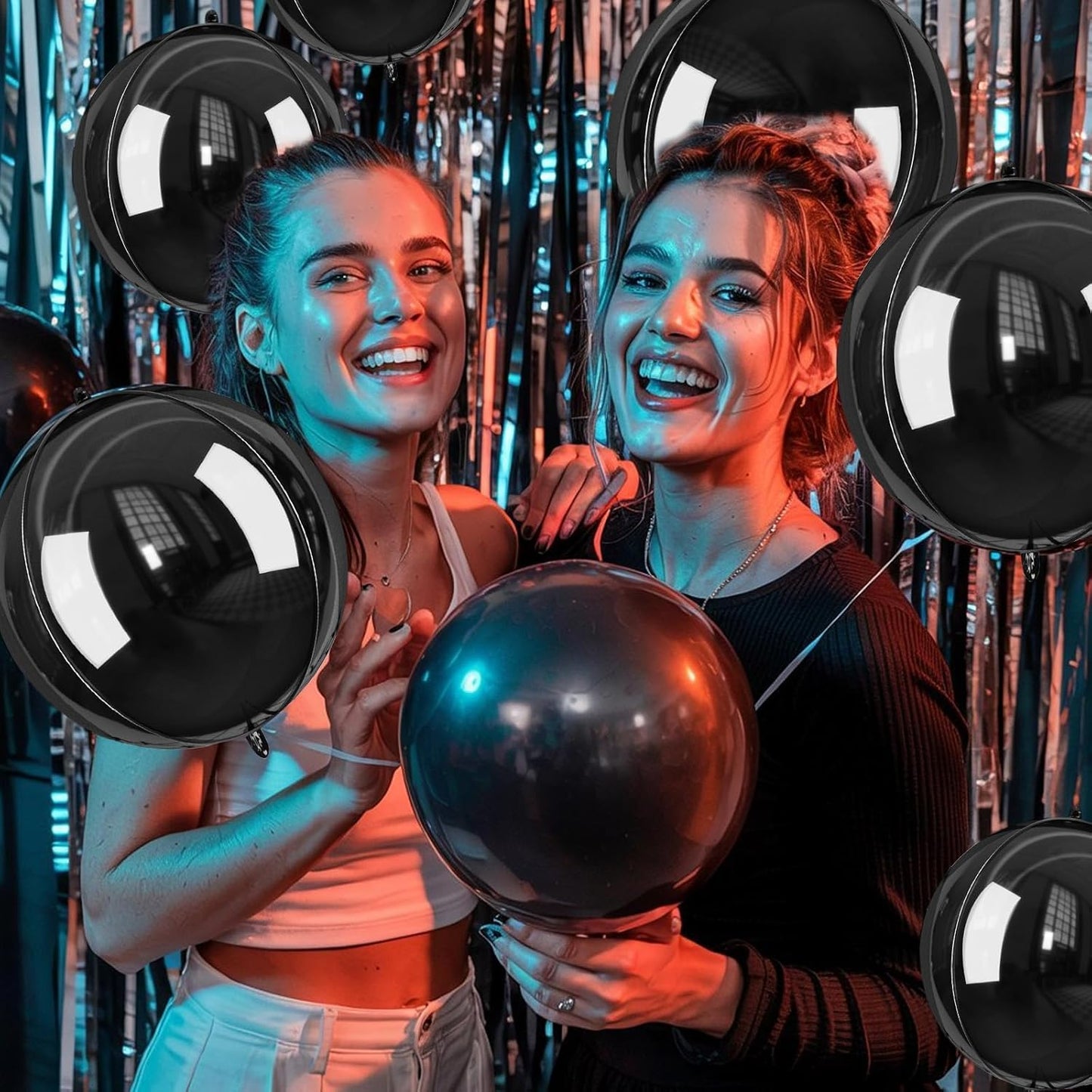 Giant 4D Foil Balloons, 6Pcs Large Metallic Black Round Balloons, 22 Inch Big Round Foil Balloon for Black Birthday Party Baby Shower Wedding Decorations