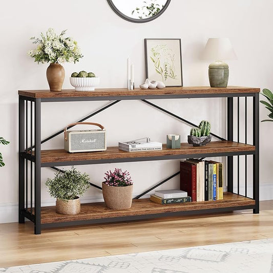 LVB Industrial Console Entryway Table, Metal Wood Rustic Sofa Table by LVB