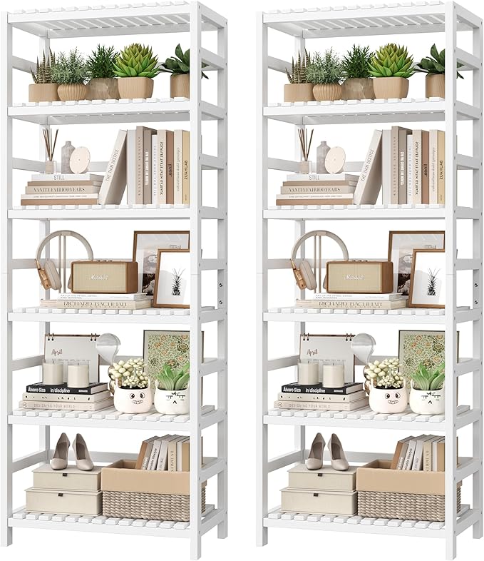 FOTOSOK 6-Tier Bamboo Shelf Set of 2, Bamboo Bookcase by FOTOSOK