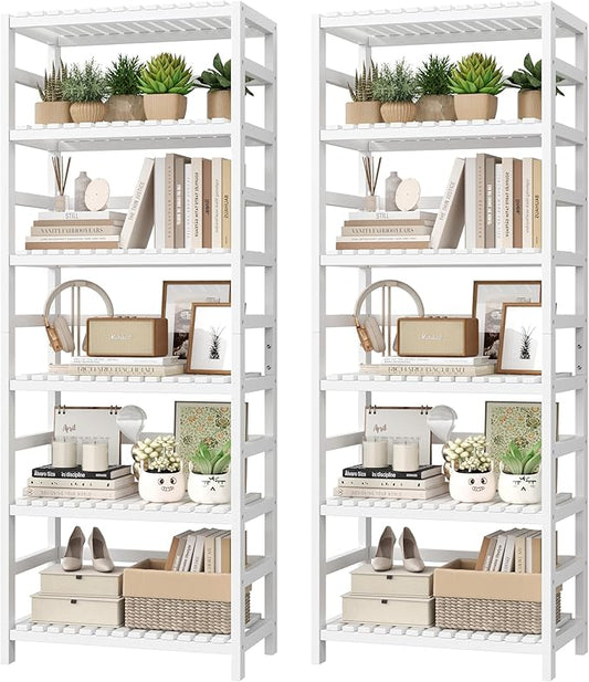 FOTOSOK 6-Tier Bamboo Shelf Set of 2, Bamboo Bookcase by FOTOSOK