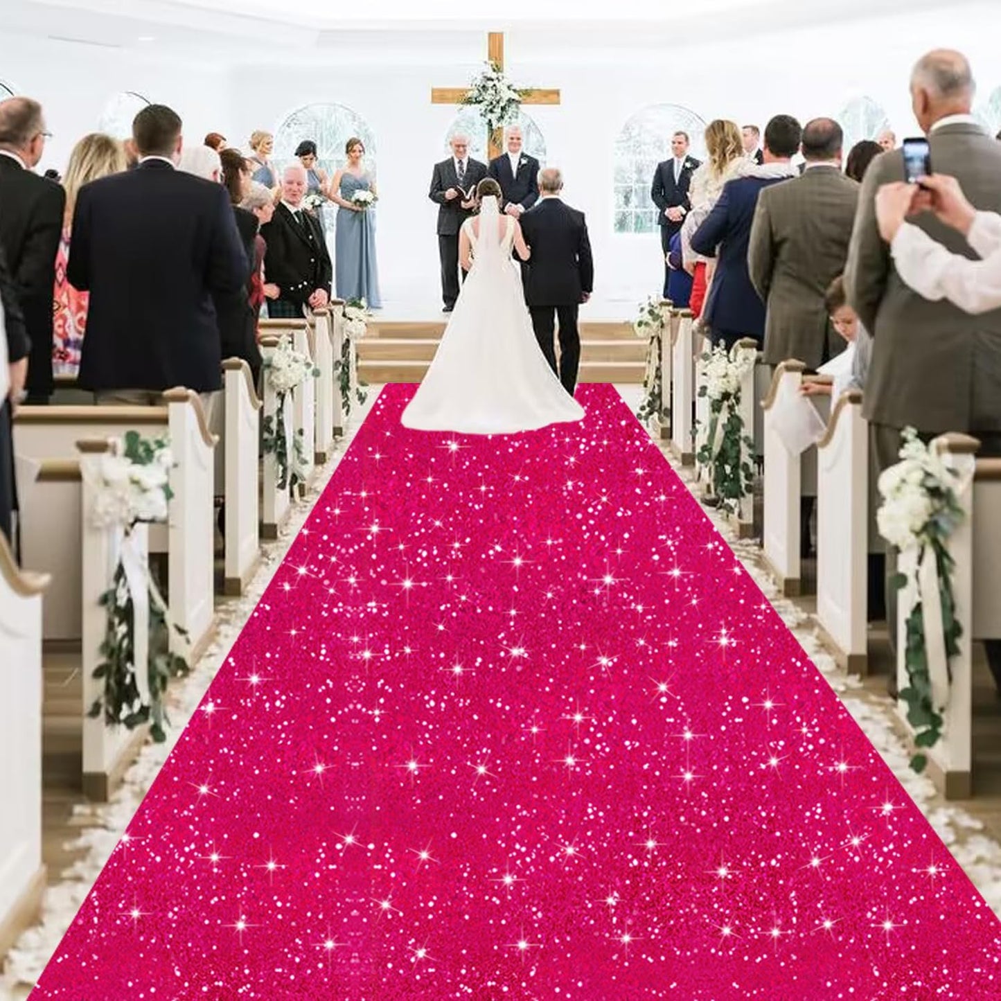 MODFUNS Sequins Aisle Runner for Wedding Ceremony Hot Pink Aisle Runner Rug 4FTx15FT Glitter Wedding Carpet Runners Outdoor Sparkling Hallway Rug for Party Reception Reception Decor