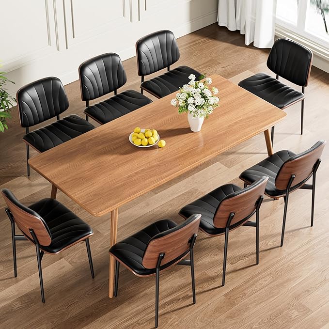 REONEY Dining Chairs Set of 6, Mid-Century Modern Upholstered PU Leather Chairs - Image 9