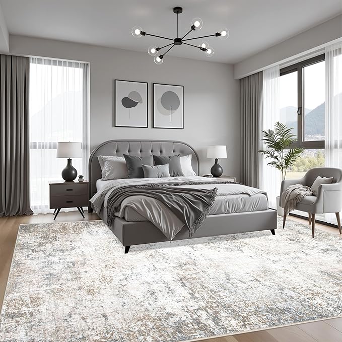 10x12 Area Rug Living Room Rug: Washable Modern Abstract Soft Thin Rug Indoor - Image 3